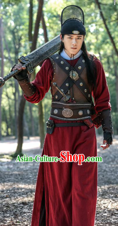 Chinese Ancient Song Dynasty Swordsman Costumes and Hat Drama Kai Feng Qi Tan Official Guard Zhan Zhao Garment Apparels