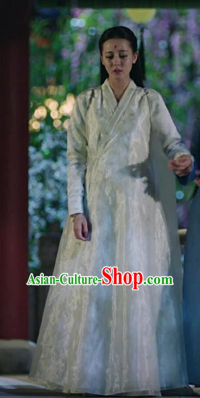 Chinese Ancient Goddess White Garment Drama Eternal Love of Dream Fox Clan Princess Bai Fengjiu Dress and Headpieces Complete Set