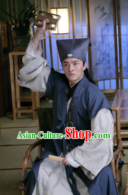 Chinese Ancient Song Dynasty Scholar Clothing and Hat Drama Kai Feng Qi Tan Gongsun Ce Garment Adviser Apparels