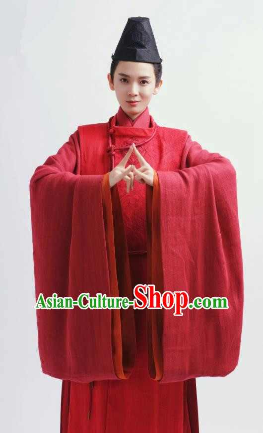 Chinese Ancient Swordsman Red Garment Clothing and Headwear Drama Wu Xin The Monster Killer Liu Qinghu Apparels