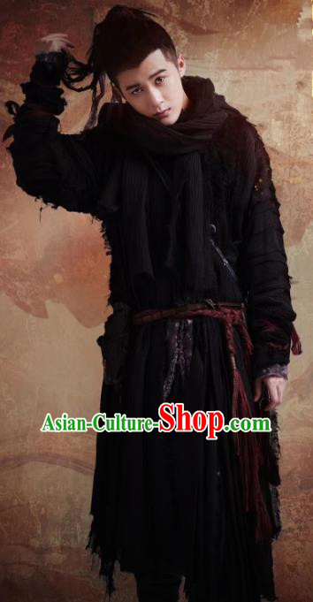 Chinese Ancient Tang Dynasty Knight Garment and Bamboo Headwear Drama Wu Xin The Monster Killer Swordsman Shang Qingtian Apparels Clothing