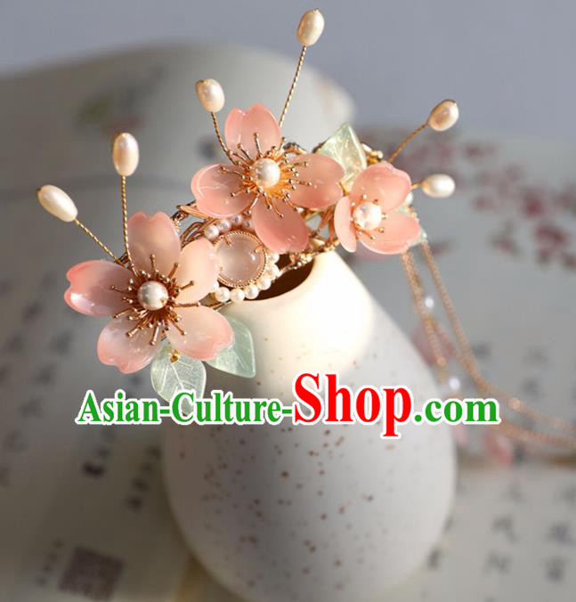 Chinese Ancient Pink Sakura Hair Claw Jewelry Headwear Hair Accessories Headdress Hairpin for Women