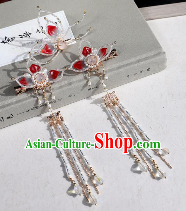 Chinese Ancient Beads Butterfly Hair Clip Jewelry Headwear Hair Accessories Headdress Hairpins Complete Set for Women