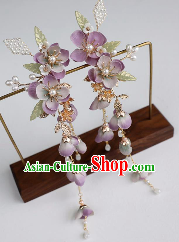Chinese Ancient Purple Flowers Tassel Hair Claws Jewelry Headwear Hair Accessories Hair Stick for Women