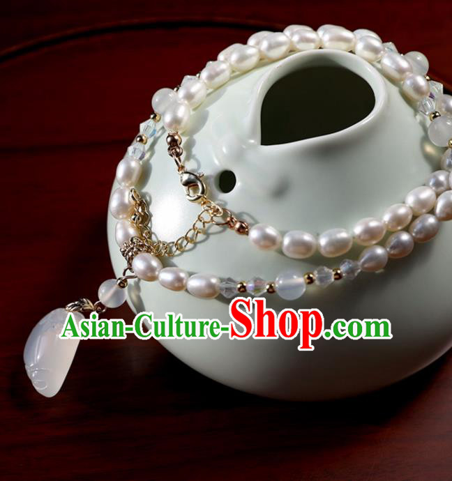 Chinese Ancient Hanfu Pearls Necklace Women Jewelry Ming Dynasty Jade Accessories