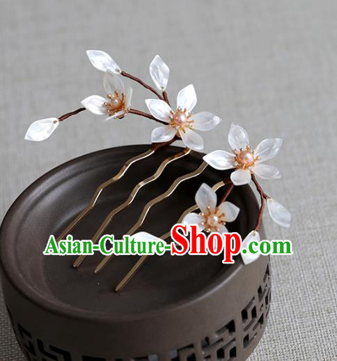 Chinese Ancient Shell Flowers Hair Comb Jewelry Headwear Hair Accessories Ming Dynasty Lily Flowers Hairpin for Women