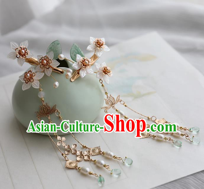 Chinese Ancient Women Shell Flowers Hair Claws Headwear Hairpin Hanfu Pearls Tassel Hair Accessories