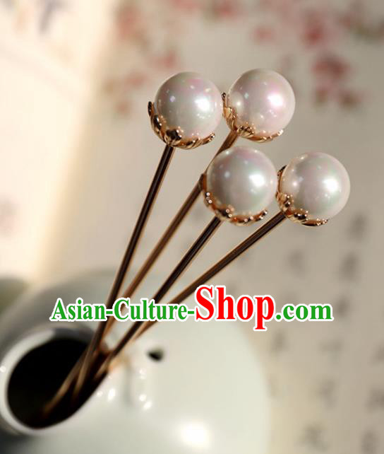 Chinese Ancient Pearl Hair Clip Headwear Women Hair Accessories Ming Dynasty Court Hairpins