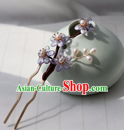 Chinese Ancient Women Purple Beads Plum Hairpin Headwear Hair Accessories Hanfu Hair Clip