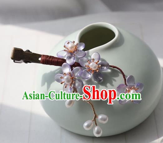 Chinese Ancient Women Purple Flowers Hair Claw Hairpin Headwear Hair Accessories Hanfu Hair Stick