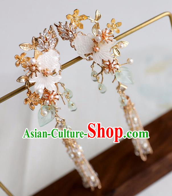 Chinese Ancient Shell Goldfish Hair Claws Headwear Women Hair Accessories Ming Dynasty Tassel Hair Stick