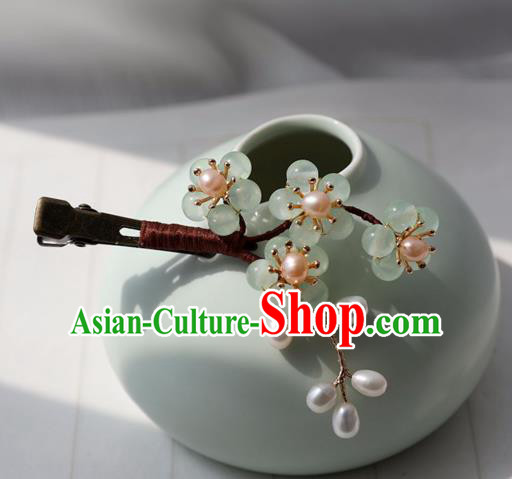 Chinese Ancient Women Green Flowers Hair Claw Hairpin Headwear Hair Accessories Hanfu Hair Stick