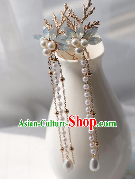 Chinese Ancient Women Blue Crystal Hair Clips Hairpin Headwear Hanfu Hair Accessories