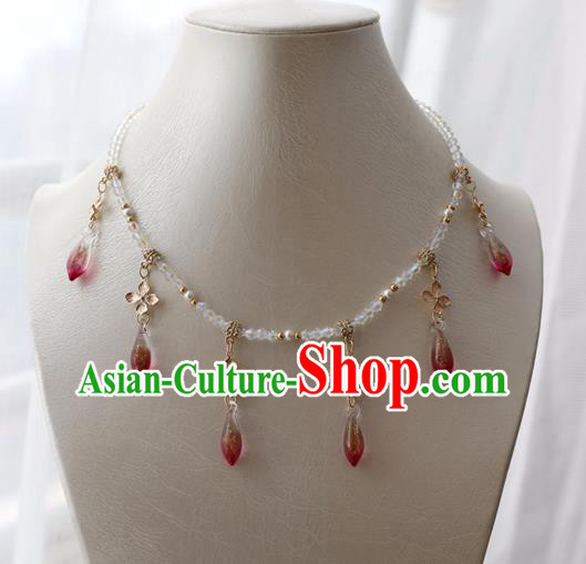 Chinese Ancient Princess Red Crystal Necklace Women Accessories Tassel Necklet Jewelry