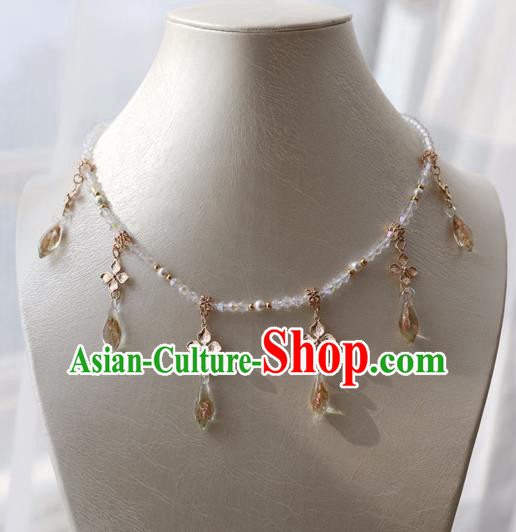 Chinese Ancient Princess Yellow Crystal Necklace Women Accessories Tassel Necklet Jewelry