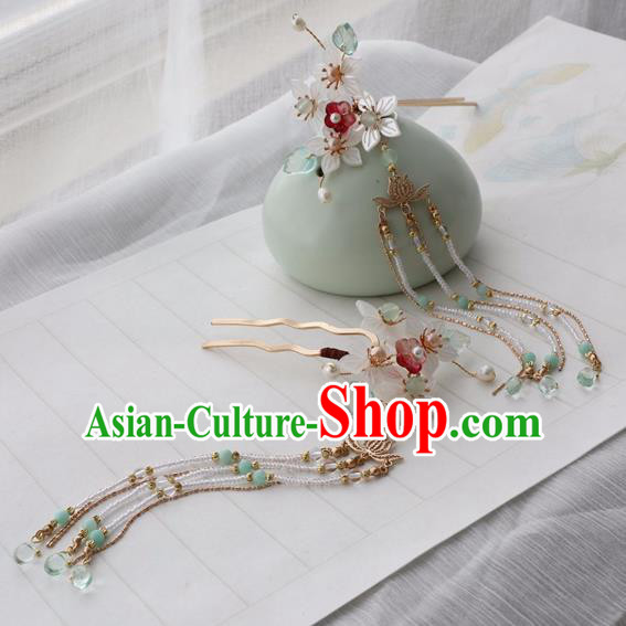 Chinese Ancient Women Shell Flowers Tassel Hair Clips Hairpin Headwear Hanfu Hair Accessories Hair Combs