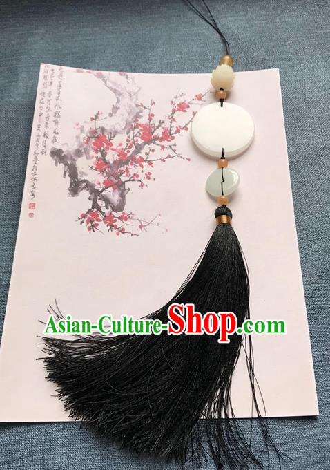 Chinese Ancient Black Tassel Jade Pendant Waist Accessories Peacuful Jade Jewelry