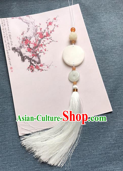 Chinese Ancient White Tassel Jade Pendant Waist Accessories Peacuful Jade Lappet Jewelry