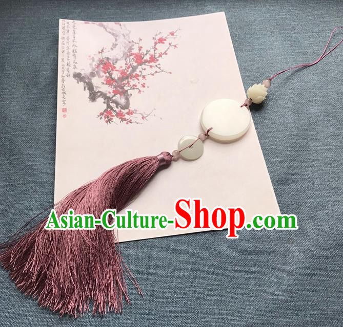 Chinese Ancient Hanfu Purple Tassel Jade Pendant Waist Accessories Peacuful Jade Lappet Jewelry