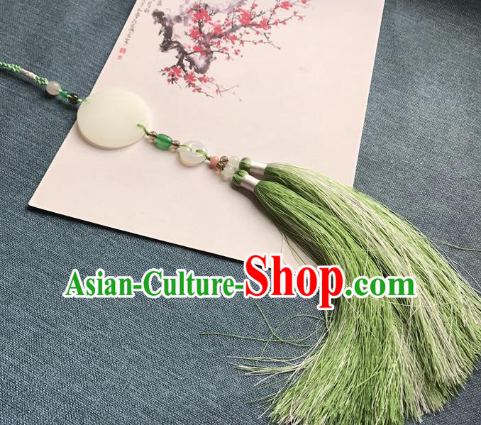 Chinese Ancient Hanfu Light Green Tassel Jade Pendant Waist Accessories Peacuful Jade Lappet Jewelry