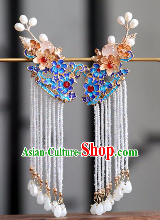 Chinese Ancient Cloisonne Tassel Hair Claws Headwear Women Hair Accessories Ming Dynasty Court Hair Stick Hairpin