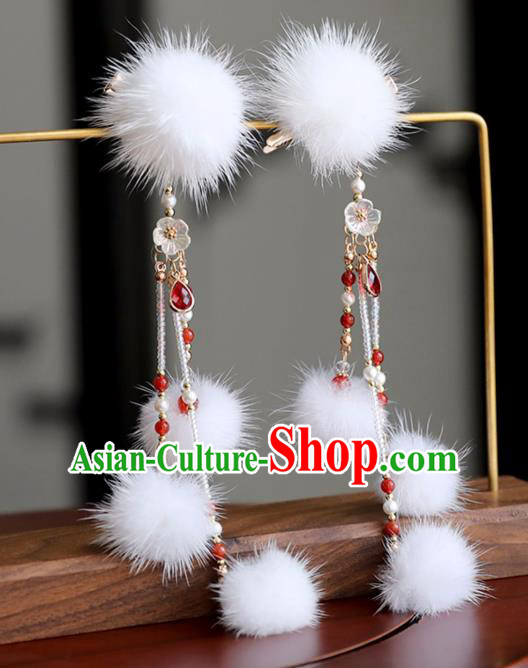 Chinese Ancient Princess White Venonat Hair Claws Headwear Women Hair Accessories Tassel Hanfu Hairpins