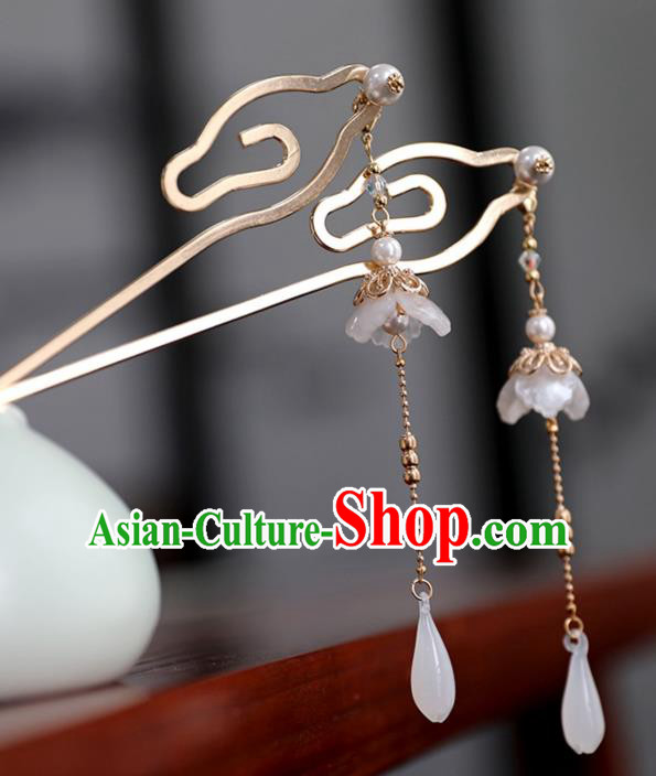 Chinese Ancient Ming Dynasty Golden Hairpin Headwear Women Mangnolia Tassel Hair Clip Hair Accessories