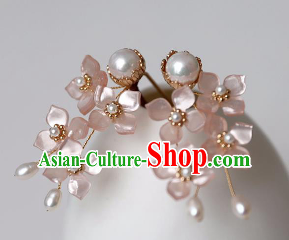 Chinese Ancient Pink Flowers Hairpin Headwear Women Hair Accessories Ming Dynasty Hair Clip