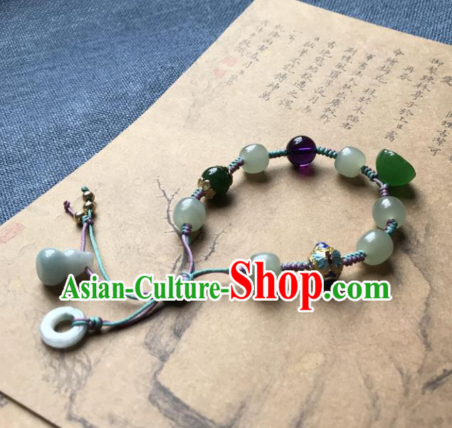 Chinese Ancient Hanfu Jade Calabash Bangle Wristlet Accessories Jade Lotus Seedpod Bracelet Jewelry