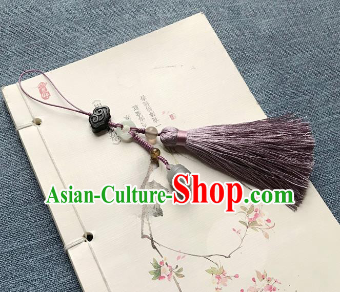 Chinese Ancient Hanfu Purple Tassel Pendant Jade Cloud Lappet Jewelry Brooch Accessories