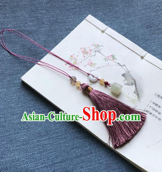 Chinese Ancient Carving Jade Purple Tassel Bookmark Pendant Accessories Jade Lappet Page Marker