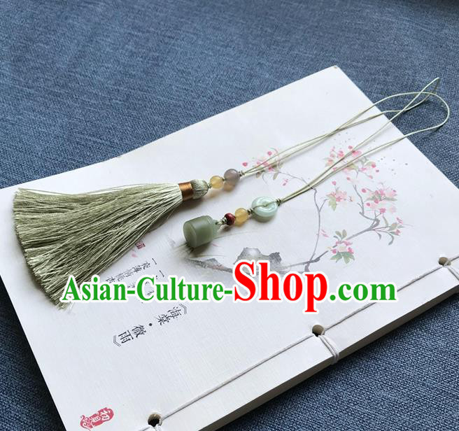 Chinese Ancient Carving Jade Green Tassel Bookmark Pendant Accessories Jade Lappet Page Marker