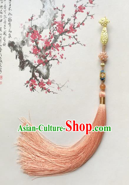 Chinese Ancient Hanfu Orange Tassel Pendant Cloisonne Lappet Brooch Jewelry Accessories