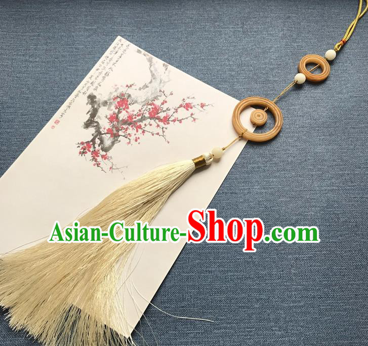 Chinese Ancient Hanfu Beige Tassel Pendant Yellow Jade Brooch Jewelry Accessories Lappet