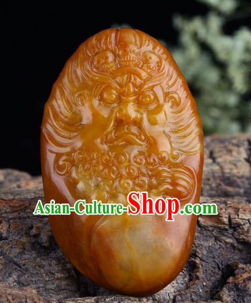 Chinese Ancient Carving Sun Wukong Jade Accessories Yellow Jade Handgrip Hetian Jade Craft