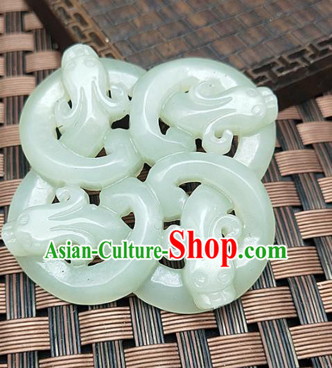 Chinese Handmade Jade Pendant Jade Label Craft Hetian Jade Carving Dragon Necklace Accessories