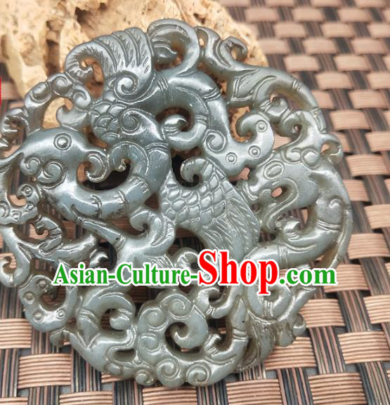 Chinese Handmade Jade Label Craft Hetian Jade Carving Dragon Phoenix Necklace Accessories Pendant