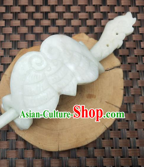 Chinese Ancient Jade Carving Hairdo Crown Headwear Hair Accessories Hanfu Hetian Jade Hairpin