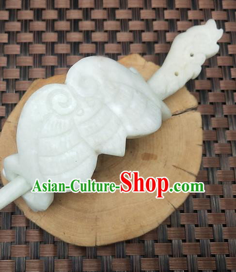 Chinese Ancient Jade Carving Hairdo Crown Headwear Hair Accessories Hanfu Hetian Jade Hairpin