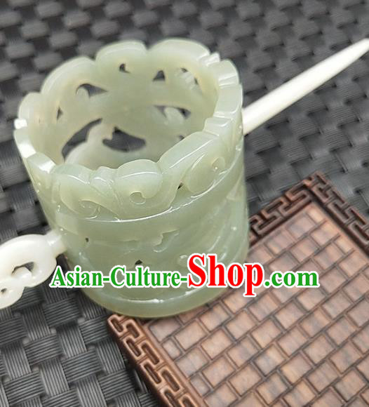 Chinese Ancient Hetian Jade Carving Hairdo Crown Headwear Hanfu Jade Hairpin Scholar Hair Accessories