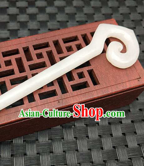 Chinese Ancient Hetian Jade Hairpin Headwear Hanfu Scholar Hair Accessories White Jade Hair Clip