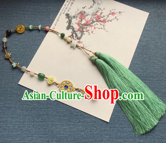 Chinese Ancient Hanfu Green Tassel Brooch Pendant Yellow Jade Jewelry Accessories Topaz Lappet