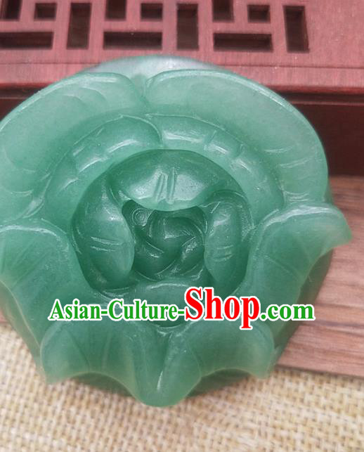 Chinese Handmade Aventurine Jade Handgrip Craft Jade Necklace Accessories Carving Rose Green Jade Label Pendant