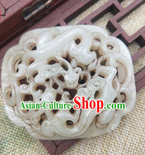 Chinese Handmade Jade Accessories Handgrip Craft Jade Necklace Carving Dragon Jade Label Pendant