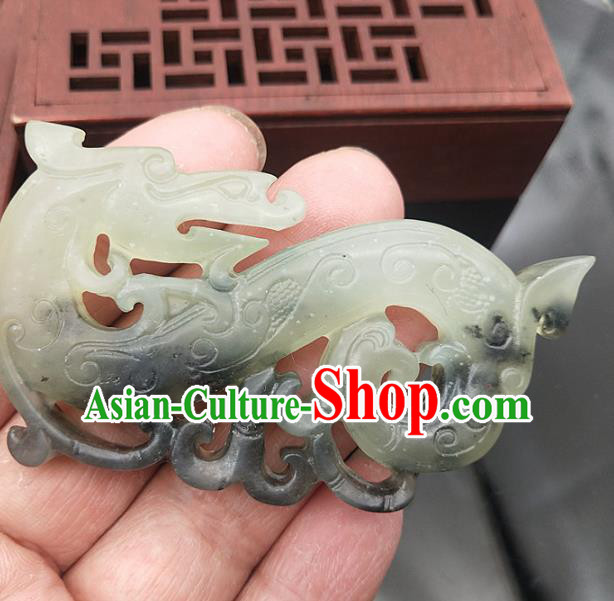 Chinese Handmade Ink Jade Accessories Handgrip Craft Jade Jewelry Carving Dragon Jade Pendant