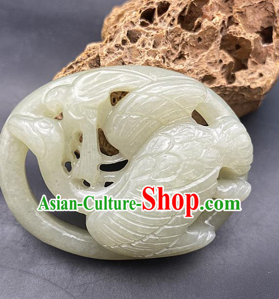 Chinese Ancient Carving Crane Jade Accessories Hetian Jade Pendant Jade Necklace Craft