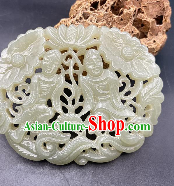 Chinese Ancient Carving Gods Jade Accessories Hetian Jade Pendant Jade Necklace Craft