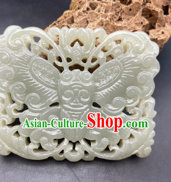 Chinese Ancient Carving Butterfly Jade Accessories Hetian Jade Label Pendant Jade Necklace Craft