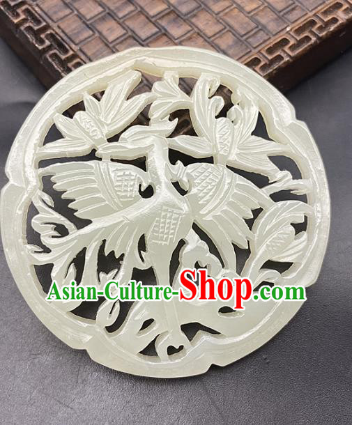 Chinese Ancient Carving Magpie Jade Necklace Accessories Hetian Jade Pendant Jade Label Craft