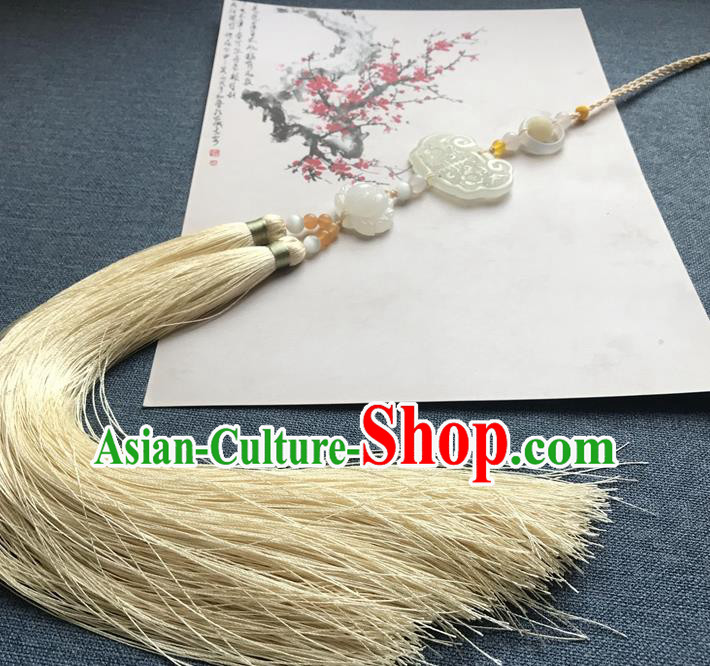 Chinese Ancient Hanfu Carving Lotus Tassel Brooch Pendant Jade Jewelry Accessories Lappet